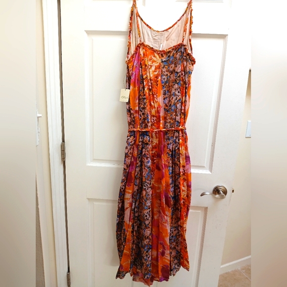 FREE PEOPLE Moondive orange floral flowy long full strappy cotton dress - Picture 10 of 10
